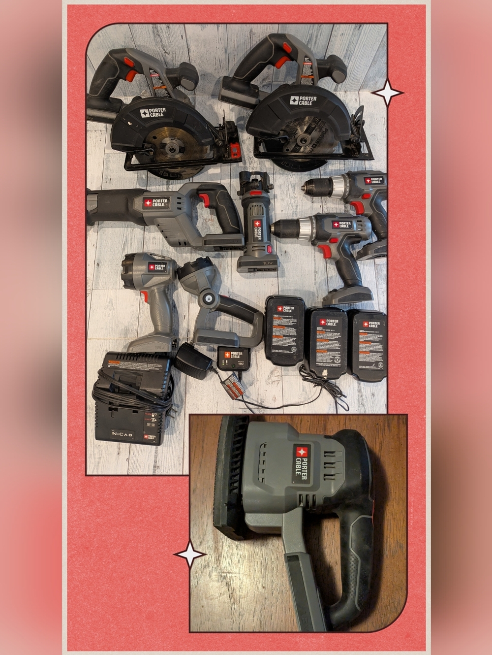 Porter Cable Tool Set Drill Circular Saw Rotary Reciprocating FlashLight Sander